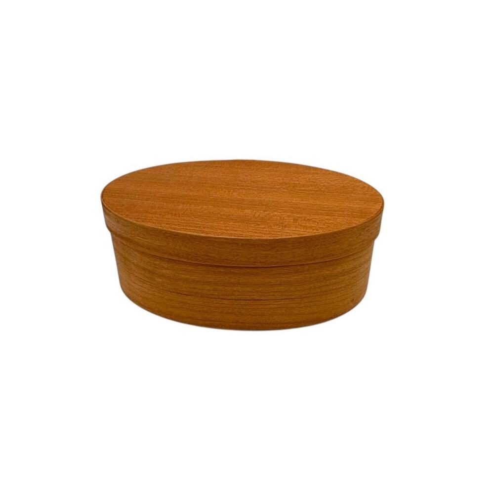 Vintage Oval Wooden Shaker Trinket Box w/ Lid Artist Signed‎ 6" x 2" 2000 EUC